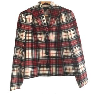 Louben | Women’s blazer, size 8, tartan or plaid, red and cream. Wool bl…
